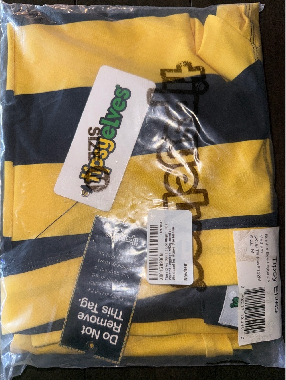 NWT Tipsy Elves Bumblebee Striped Halloween Leggings Size Medium - Picture 5 of 6